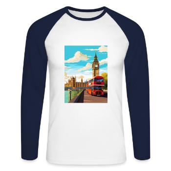 Londres Angleterre Vintage voyage affiche WPA Souvenir - T-shirt baseball manches longues Homme - blanc/marine - Devant - Nik (191cm)