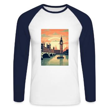 Londres, Angleterre, Affiche de voyage vintage, WPA, Souvenir - T-shirt baseball manches longues Homme - blanc/marine - Devant - Nik (191cm)