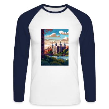 Tour De Londres Vintage Voyage Affiche WPA Souvenir - T-shirt baseball manches longues Homme - blanc/marine - Devant - Nik (191cm)