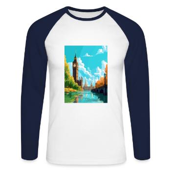 Londres Angleterre Vintage voyage affiche WPA Souvenir - T-shirt baseball manches longues Homme - blanc/marine - Devant - Nik (191cm)