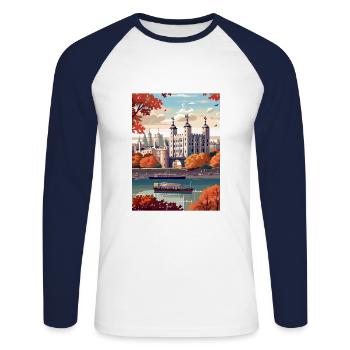 Tour De Londres Vintage Voyage Affiche WPA Souvenir - T-shirt baseball manches longues Homme - blanc/marine - Devant - Nik (191cm)