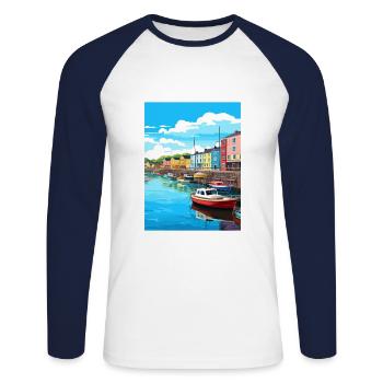 Plymouth England Vintage Travel Poster Souvenir - Unisex Long Sleeve Baseball T-Shirt - white/navy - Front - Nik (191cm)