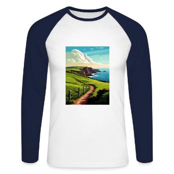 Tor Head Angleterre Vintage voyage affiche Souvenir - T-shirt baseball manches longues Homme - blanc/marine - Devant - Nik (191cm)