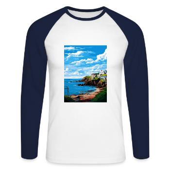 Portloe Cornwall Vintage voyage affiche Souvenir - T-shirt baseball manches longues Homme - blanc/marine - Devant - Nik (191cm)