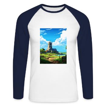 St Just Cornouailles Affiche de voyage vintage souvenir - T-shirt baseball manches longues Homme - blanc/marine - Devant - Nik (191cm)