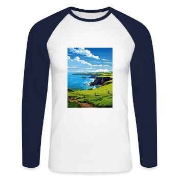 Mullion Cornwall Vintage Reiseposter Souvenir - Unisex Baseballshirt langarm - Weiß/Navy - Vorne - Nik (191cm)