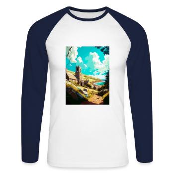 St Agnès Angleterre Vintage voyage affiche Souvenir - T-shirt baseball manches longues Homme - blanc/marine - Devant - Nik (191cm)