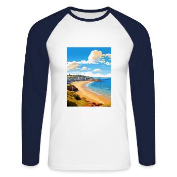 Newquay Cornwall Vintage voyage affiche Souvenir - T-shirt baseball manches longues Homme - blanc/marine - Devant - Nik (191cm)