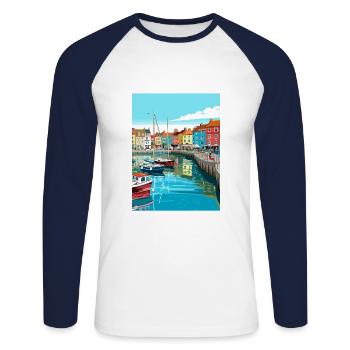 Weymouth England Vintage Reiseposter Souvenir - Unisex Baseballshirt langarm - Weiß/Navy - Vorne - Nik (191cm)