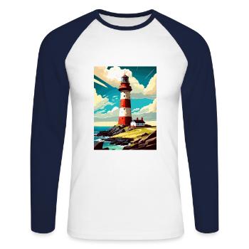 Plymouth Angleterre Vintage voyage affiche Souvenir - T-shirt baseball manches longues Homme - blanc/marine - Devant - Nik (191cm)