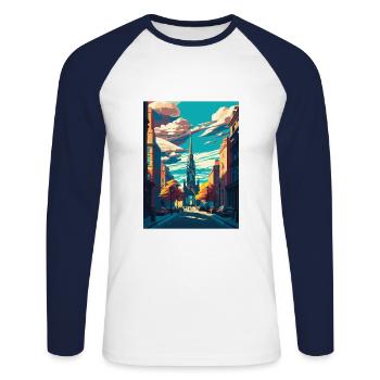 Glasgow Ecosse Vintage voyage affiche Souvenir - T-shirt baseball manches longues Homme - blanc/marine - Devant - Nik (191cm)
