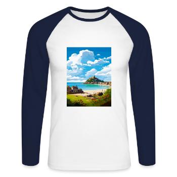 Marazion Cornwall Vintage voyage affiche Souvenir - T-shirt baseball manches longues Homme - blanc/marine - Devant - Nik (191cm)