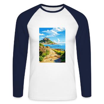 Marazion Cornwall Vintage voyage affiche Souvenir - T-shirt baseball manches longues Homme - blanc/marine - Devant - Nik (191cm)