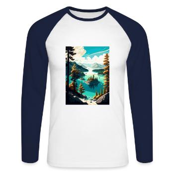Affiche de voyage du parc d’État d’Emerald Bay en Californie - T-shirt baseball manches longues Homme - blanc/marine - Devant - Nik (191cm)