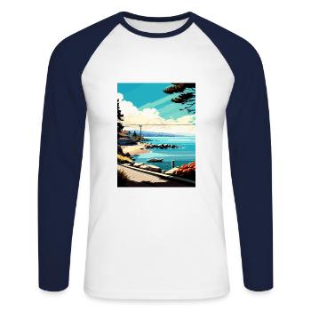 Monterey Bay Californie Vintage voyage affiche WPA - T-shirt baseball manches longues Homme - blanc/marine - Devant - Nik (191cm)