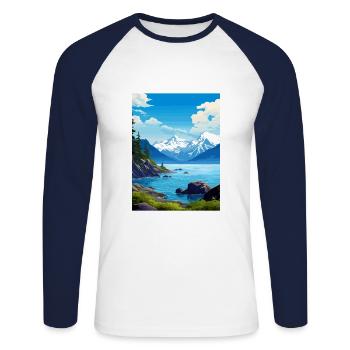 Resurrection Bay Alaska Vintage Travel Poster WPA - Unisex Long Sleeve Baseball T-Shirt - white/navy - Front - Nik (191cm)