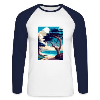Monterey Bay Californie Vintage voyage affiche WPA - T-shirt baseball manches longues Homme - blanc/marine - Devant - Nik (191cm)