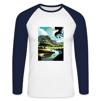 Malibu Creek Kalifornien Vintage Reiseposter WPA - Unisex Baseballshirt langarm - Weiß/Navy - Vorne - Nik (191cm)