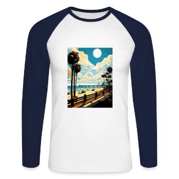 Newport Beach Californie Vintage Voyage Affiche WPA - T-shirt baseball manches longues Homme - blanc/marine - Devant - Nik (191cm)