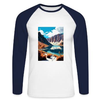 Convict Lake California Vintage Travel Poster WPA - Unisex Long Sleeve Baseball T-Shirt - white/navy - Front - Nik (191cm)