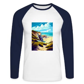 Crystal Cove Californie Vintage Voyage Poster WPA - T-shirt baseball manches longues Homme - blanc/marine - Devant - Nik (191cm)