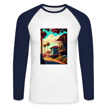 Santa Barbara Californie Vintage voyage affiche WPA - T-shirt baseball manches longues Homme - blanc/marine - Devant - Nik (191cm)