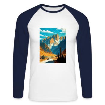 Mount Whitney California Vintage Travel Poster WPA - Unisex Long Sleeve Baseball T-Shirt - white/navy - Front - Nik (191cm)