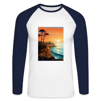Sunset Cliffs California Vintage Travel Poster WPA - Unisex Long Sleeve Baseball T-Shirt - white/navy - Front - Nik (191cm)