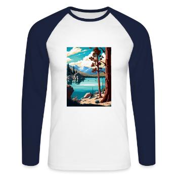 Big Bear Lake California Vintage Travel Poster WPA - Unisex Long Sleeve Baseball T-Shirt - white/navy - Front - Nik (191cm)