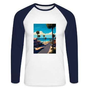 Newport Beach Californie Vintage Voyage Affiche WPA - T-shirt baseball manches longues Homme - blanc/marine - Devant - Nik (191cm)