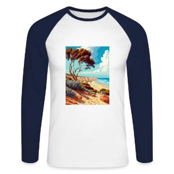Torrey Pines State Beach Vintage Affiche de voyage WPA - T-shirt baseball manches longues Homme - blanc/marine - Devant - Nik (191cm)