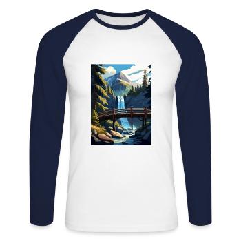 Cascade Falls California Vintage Travel Poster WPA - Unisex Long Sleeve Baseball T-Shirt - white/navy - Front - Nik (191cm)