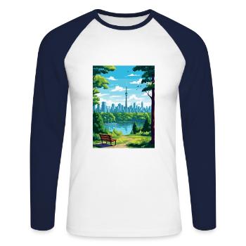 Toronto Canada décoration Vintage affiche de voyage - T-shirt baseball manches longues Homme - blanc/marine - Devant - Nik (191cm)