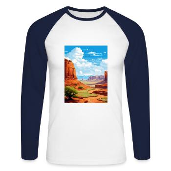 Canyonlands Nationalpark Vintage Reiseposter - Unisex Baseballshirt langarm - Weiß/Navy - Vorne - Nik (191cm)
