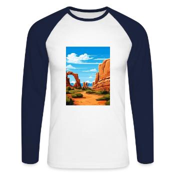 Parc national des Arches Utah Affiche de voyage Vintage - T-shirt baseball manches longues Homme - blanc/marine - Devant - Nik (191cm)
