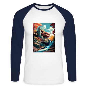 Fallingwater Pennsylvanie Vintage affiche de voyage - T-shirt baseball manches longues Homme - blanc/marine - Devant - Nik (191cm)