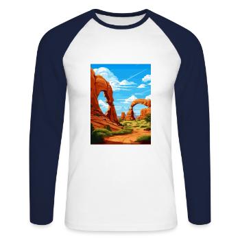 Parc national des Arches Utah Affiche de voyage Vintage - T-shirt baseball manches longues Homme - blanc/marine - Devant - Nik (191cm)