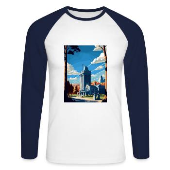 West Point New York State Vintage Travel Poster - Unisex Long Sleeve Baseball T-Shirt - white/navy - Front - Nik (191cm)