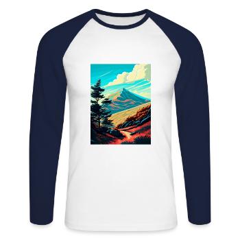 Mont Tamalpais Californie Vintage affiche de voyage - T-shirt baseball manches longues Homme - blanc/marine - Devant - Nik (191cm)