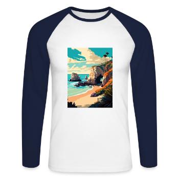 El Matador Californie Cali Vintage affiche de voyage - T-shirt baseball manches longues Homme - blanc/marine - Devant - Nik (191cm)