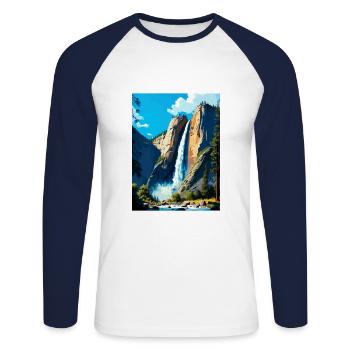 Brautveil Falls Kalifornien Vintage Reise Poster - Unisex Baseballshirt langarm - Weiß/Navy - Vorne - Nik (191cm)