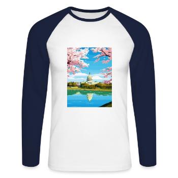 Washington Dc United States Vintage Travel Poster - Unisex Long Sleeve Baseball T-Shirt - white/navy - Front - Nik (191cm)
