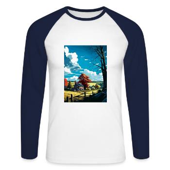 Chester County Pennsylvanie Affiche de voyage vintage - T-shirt baseball manches longues Homme - blanc/marine - Devant - Nik (191cm)
