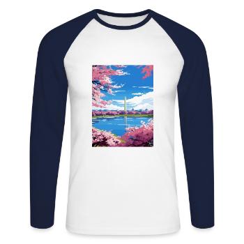 Washington Dc United States Vintage Travel Poster - Unisex Long Sleeve Baseball T-Shirt - white/navy - Front - Nik (191cm)