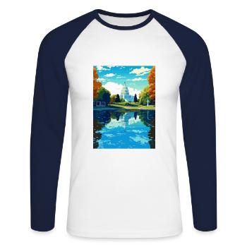 Washington Dc United States Vintage Travel Poster - Unisex Long Sleeve Baseball T-Shirt - white/navy - Front - Nik (191cm)