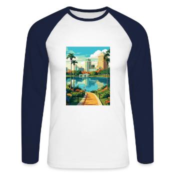 Orlando Beach Florida Vintage Travel Poster WPA - Unisex Long Sleeve Baseball T-Shirt - white/navy - Front - Nik (191cm)