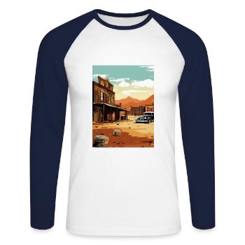 Goldfield Ghost Town Nevada Vintage Travel Poster - Unisex Long Sleeve Baseball T-Shirt - white/navy - Front - Nik (191cm)