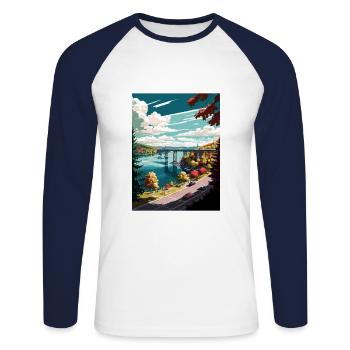 Poughkeepsie New York State Vintage Travel Poster - Unisex Long Sleeve Baseball T-Shirt - white/navy - Front - Nik (191cm)