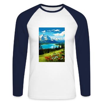 Jasper National Park Kanada Vintage Reiseposter - Unisex Baseballshirt langarm - Weiß/Navy - Vorne - Nik (191cm)