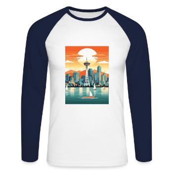 Vancouver Canada décoration Vintage affiche de voyage - T-shirt baseball manches longues Homme - blanc/marine - Devant - Nik (191cm)